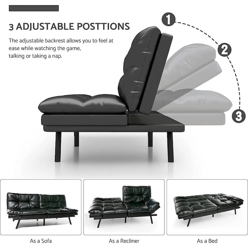 Futon moderne en similicuir avec mousse à mémoire de forme et accoudoirs réglables