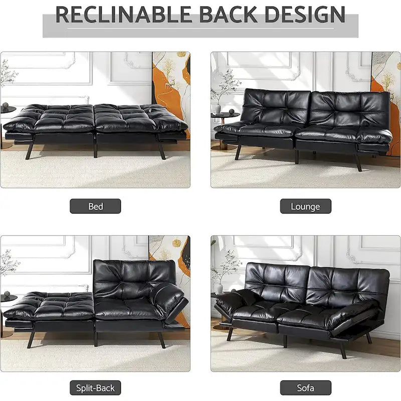 Futon moderne en similicuir avec mousse à mémoire de forme et accoudoirs réglables