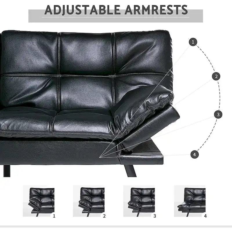 Futon moderne en similicuir avec mousse à mémoire de forme et accoudoirs réglables