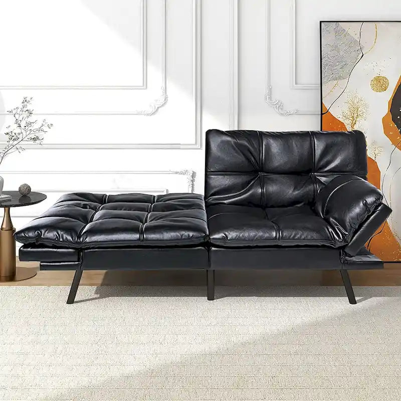 Futon moderne en similicuir avec mousse à mémoire de forme et accoudoirs réglables