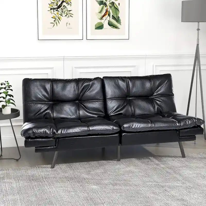 Futon moderne en similicuir avec mousse à mémoire de forme et accoudoirs réglables