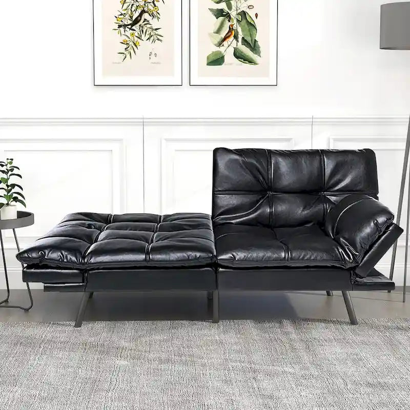 Futon moderne en similicuir avec mousse à mémoire de forme et accoudoirs réglables