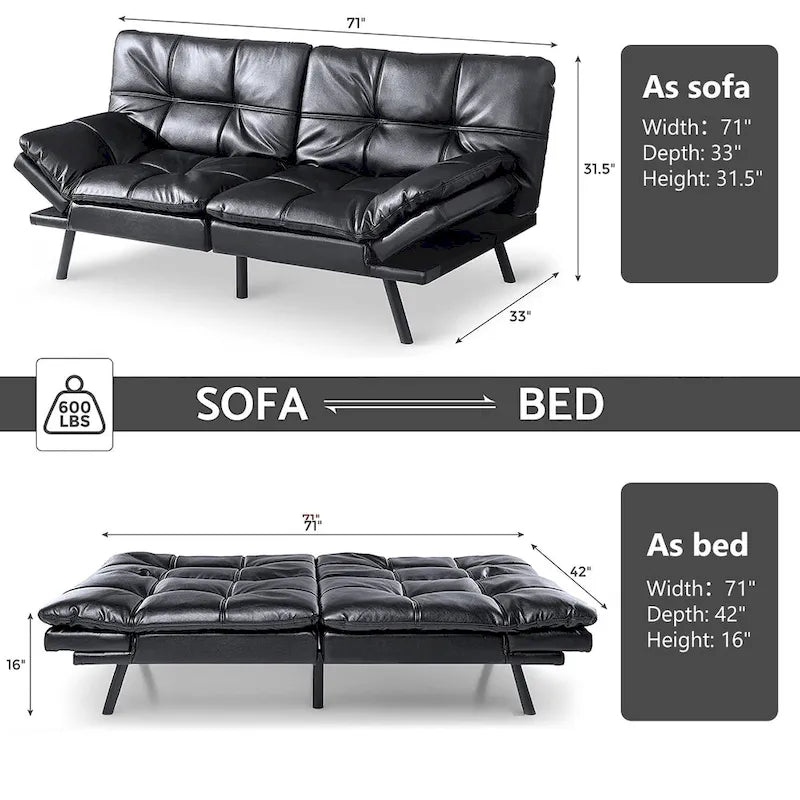 Futon moderne en similicuir avec mousse à mémoire de forme et accoudoirs réglables