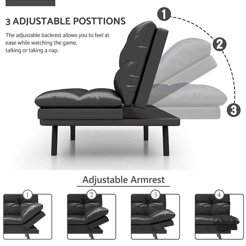 Futon moderne en similicuir avec mousse à mémoire de forme et accoudoirs réglables