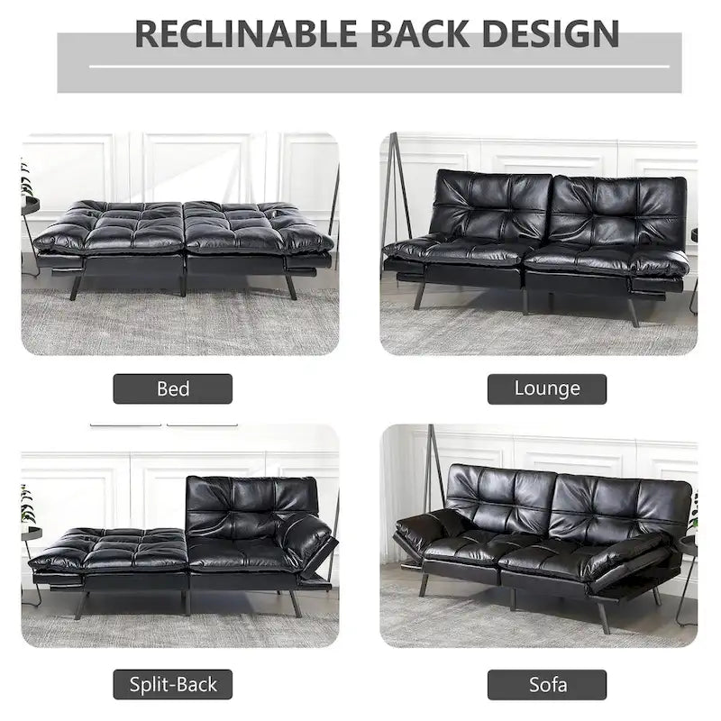 Futon moderne en similicuir avec mousse à mémoire de forme et accoudoirs réglables