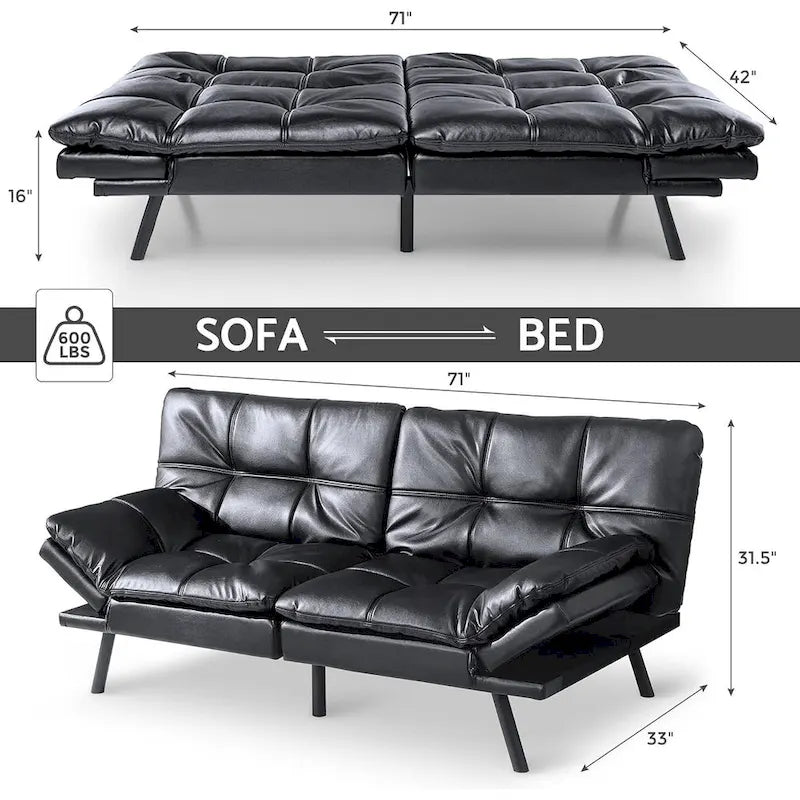 Futon moderne en similicuir avec mousse à mémoire de forme et accoudoirs réglables