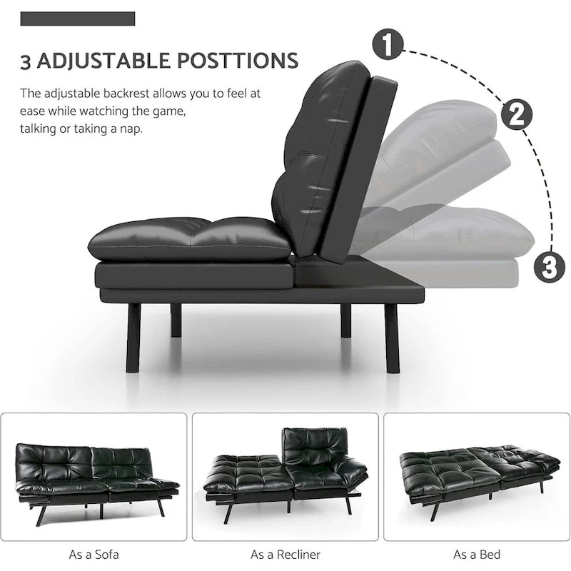 Futon moderne en similicuir avec mousse à mémoire de forme et accoudoirs réglables