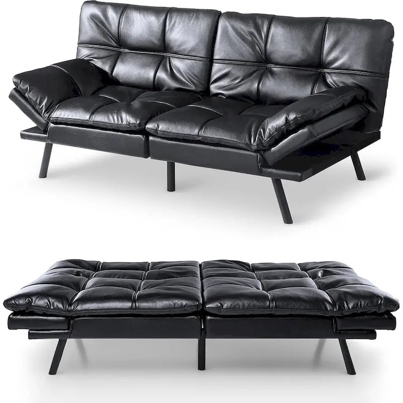 Futon moderne en similicuir avec mousse à mémoire de forme et accoudoirs réglables