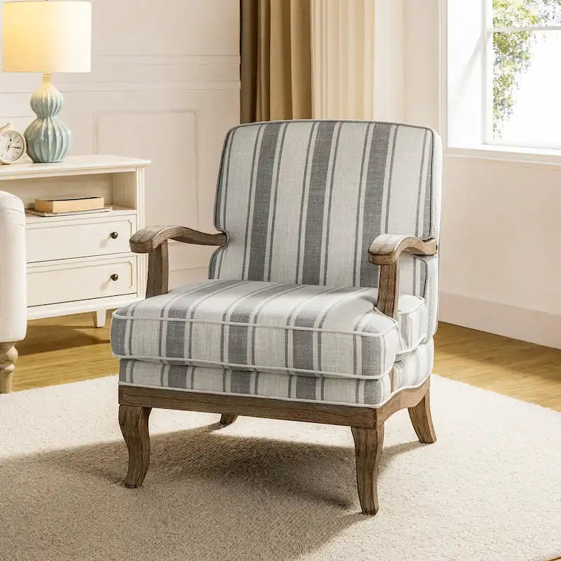 Fauteuil en polyester de ferme avec pieds en bois massif