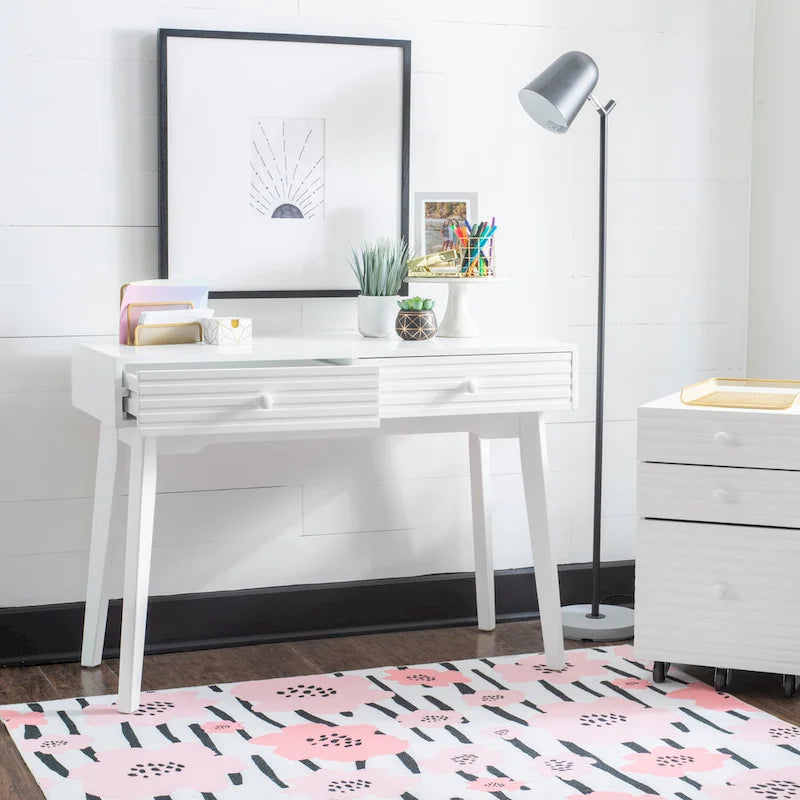 Bureau d'écriture en bois moderne Mid-Century avec 2 tiroirs, 107 cm