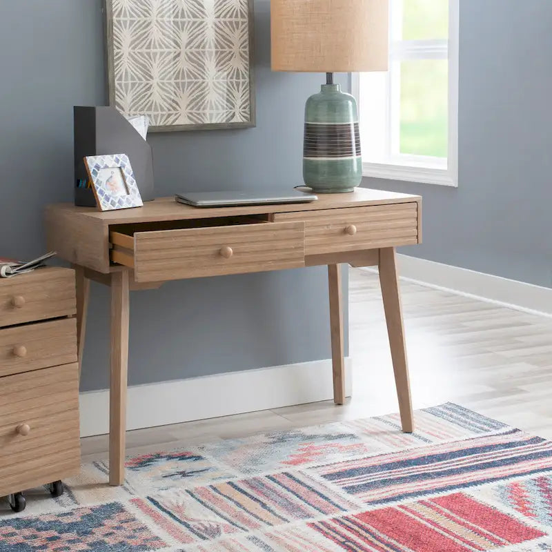 Bureau d'écriture en bois moderne Mid-Century avec 2 tiroirs, 107 cm
