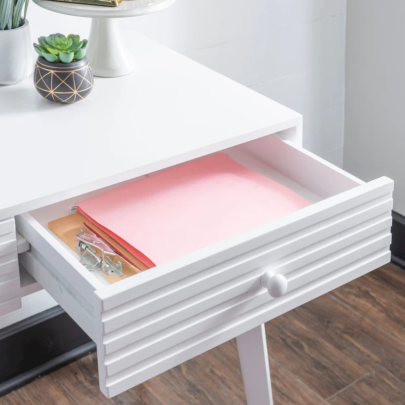 Bureau d'écriture en bois moderne Mid-Century avec 2 tiroirs, 107 cm