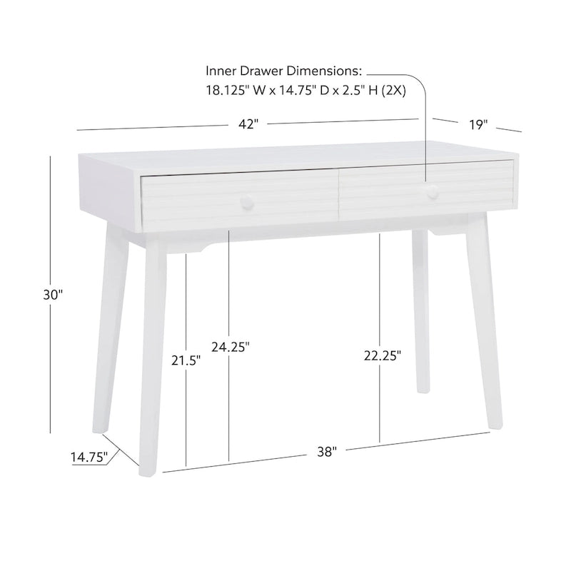 Bureau d'écriture en bois moderne Mid-Century avec 2 tiroirs, 107 cm