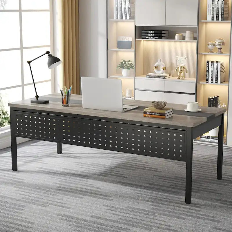 Bureau d'ordinateur en L de 180 cm avec meuble de classement réversible, bureau de direction