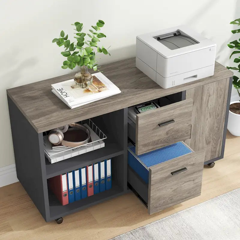 Bureau d'ordinateur en L de 180 cm avec meuble de classement réversible, bureau de direction