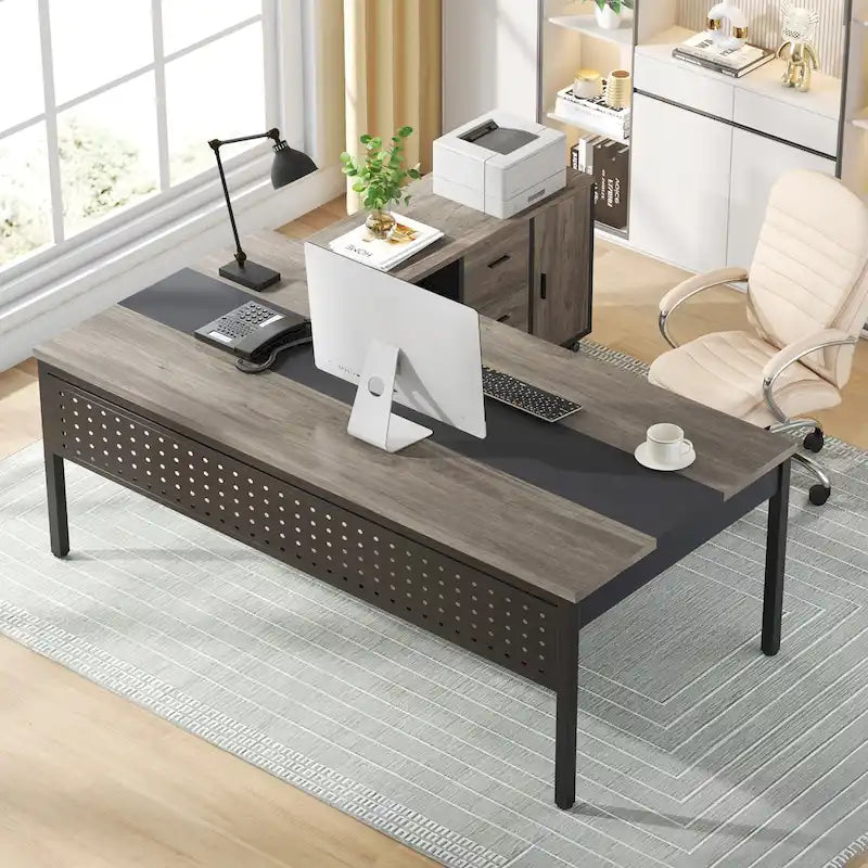 Bureau d'ordinateur en L de 180 cm avec meuble de classement réversible, bureau de direction