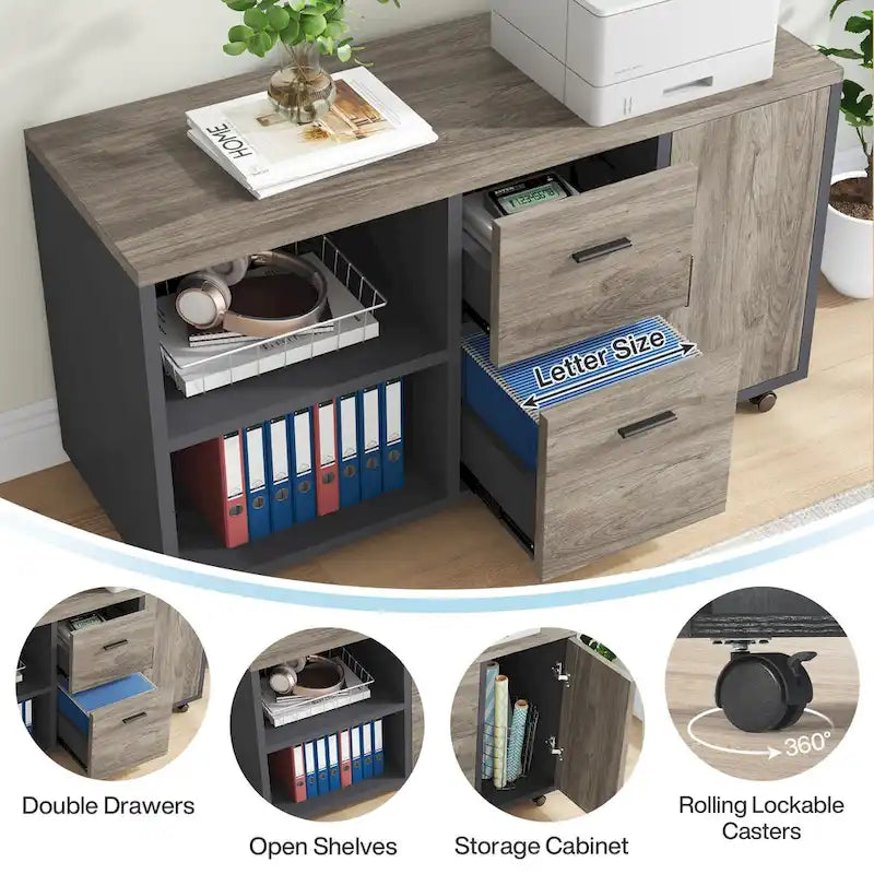 Bureau d'ordinateur en L de 180 cm avec meuble de classement réversible, bureau de direction