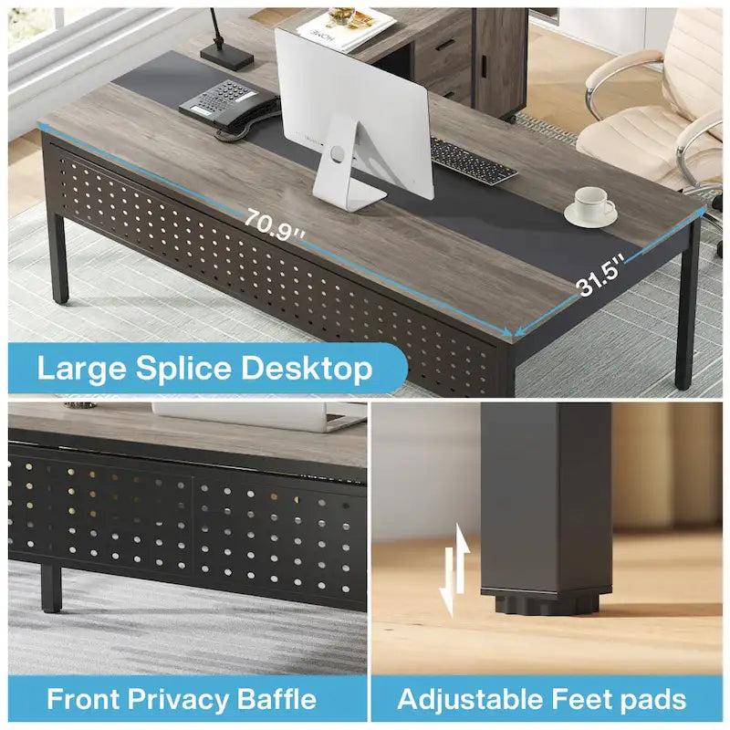 Bureau d'ordinateur en L de 180 cm avec meuble de classement réversible, bureau de direction