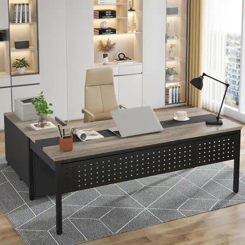 Bureau d'ordinateur en L de 180 cm avec meuble de classement réversible, bureau de direction