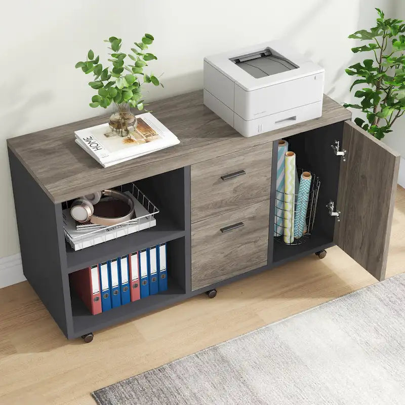 Bureau d'ordinateur en L de 180 cm avec meuble de classement réversible, bureau de direction