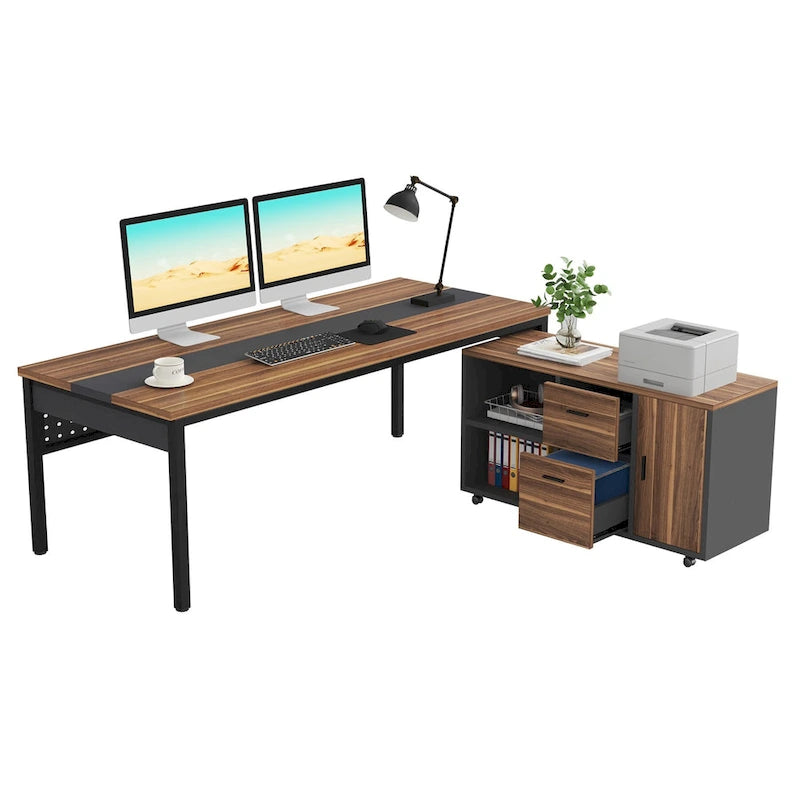 Bureau d'ordinateur en L de 180 cm avec meuble de classement réversible, bureau de direction