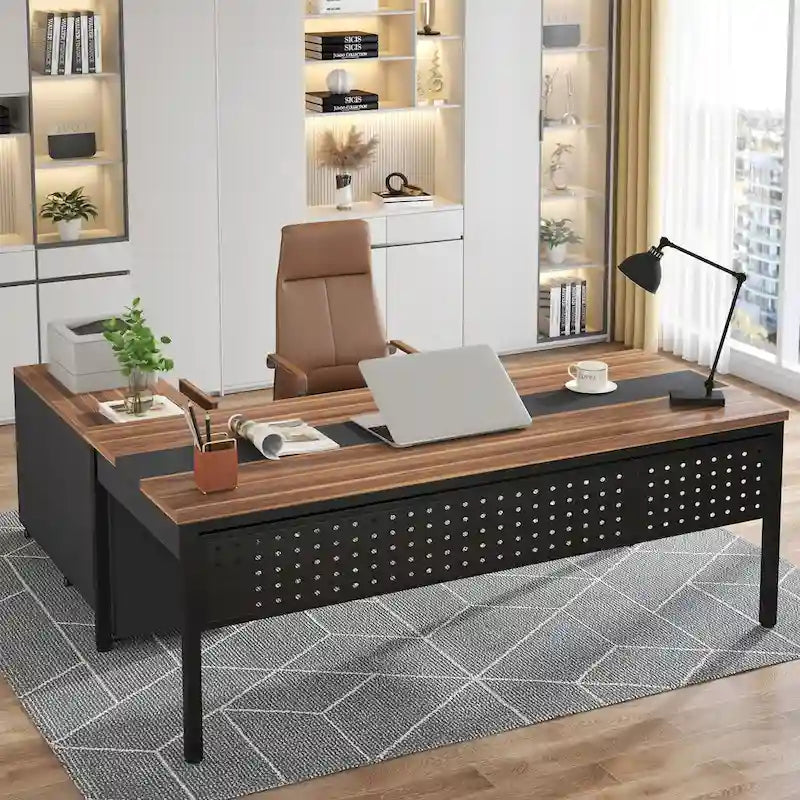Bureau d'ordinateur en L de 180 cm avec meuble de classement réversible, bureau de direction