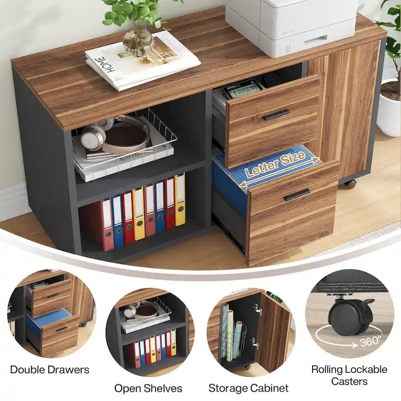 Bureau d'ordinateur en L de 180 cm avec meuble de classement réversible, bureau de direction
