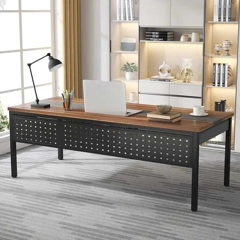Bureau d'ordinateur en L de 180 cm avec meuble de classement réversible, bureau de direction