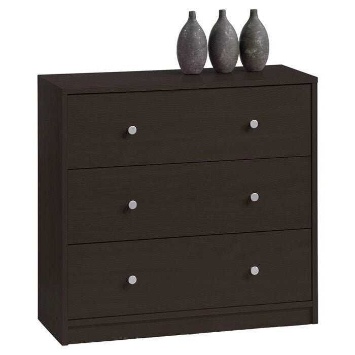 Commode de chambre à 3 tiroirs moderne, finition bois brun foncé