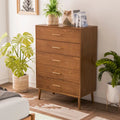 Commode à 5 tiroirs avec système de verrouillage « Beau » de Furniture of America, en noyer de style mid-century
