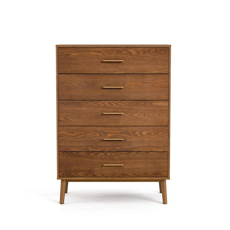 Commode à 5 tiroirs avec système de verrouillage « Beau » de Furniture of America, en noyer de style mid-century