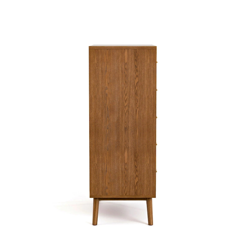 Commode à 5 tiroirs avec système de verrouillage « Beau » de Furniture of America, en noyer de style mid-century