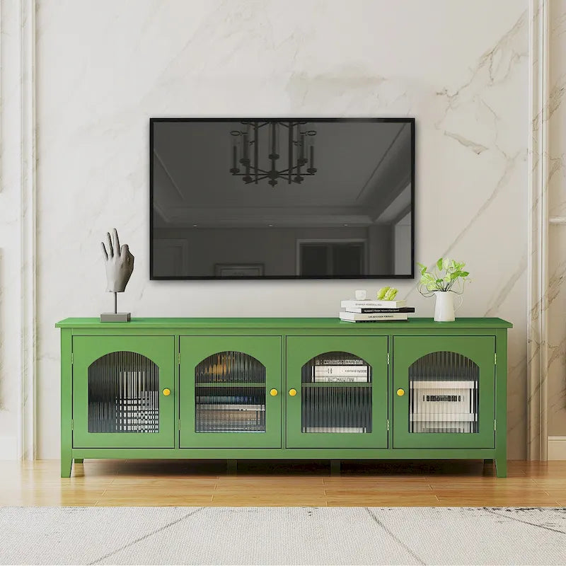 Meuble TV moderne de 180 cm avec portes en verre — Convient aux TV jusqu'à 70"