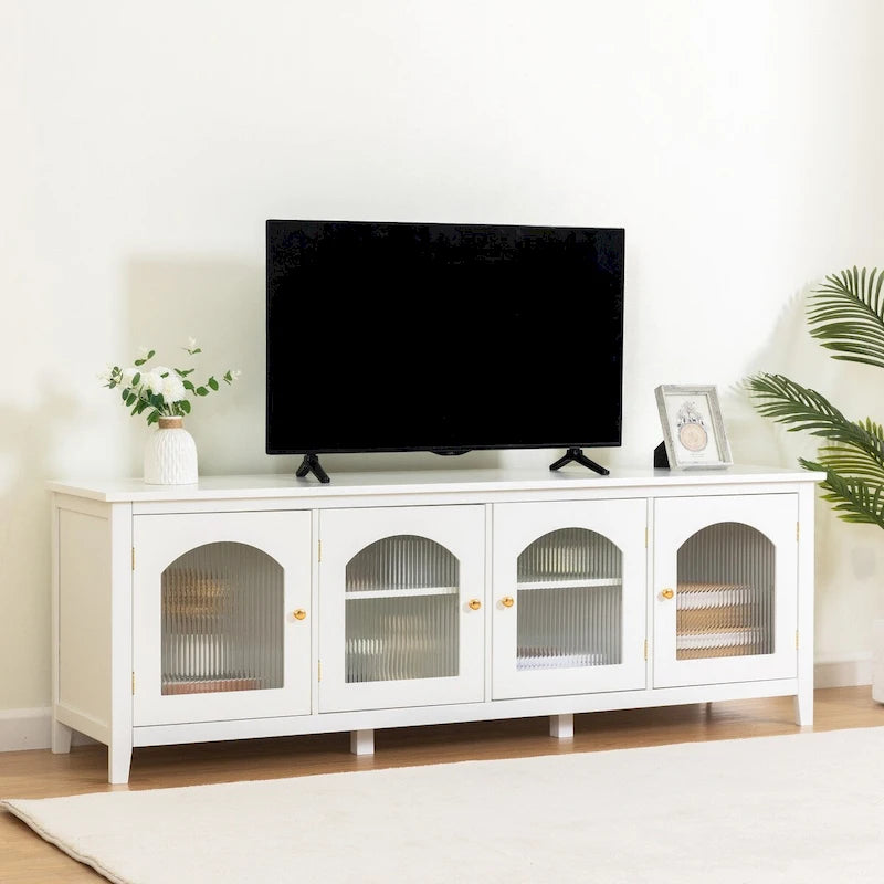 Meuble TV moderne de 180 cm avec portes en verre — Convient aux TV jusqu'à 70"