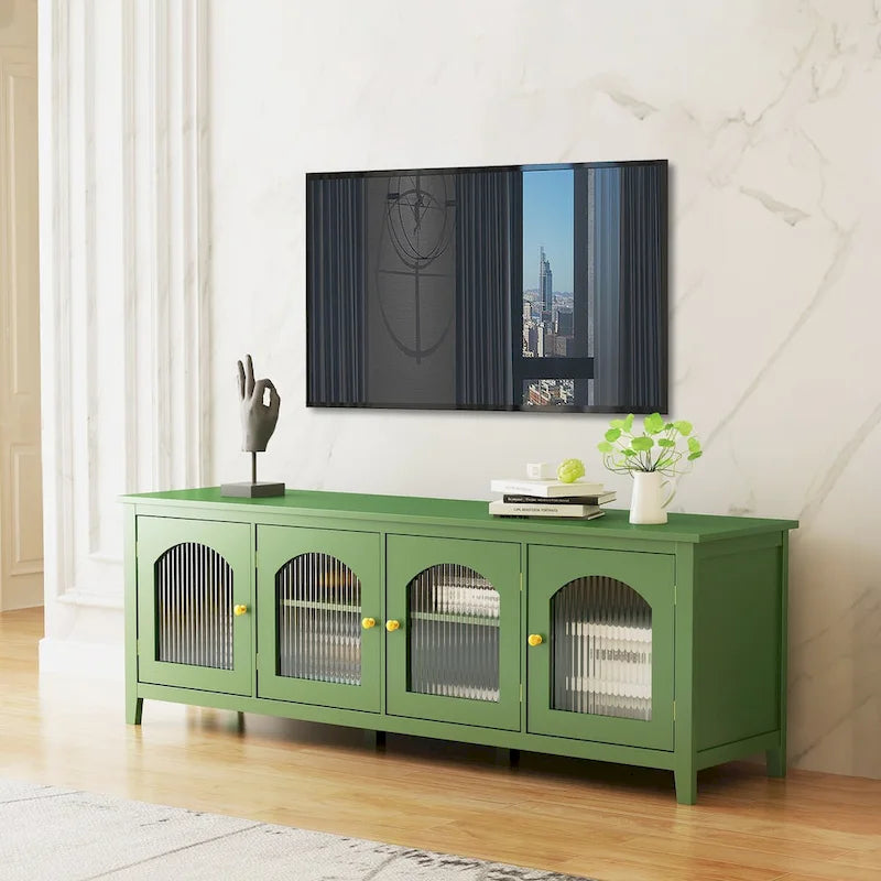 Meuble TV moderne de 180 cm avec portes en verre — Convient aux TV jusqu'à 70"