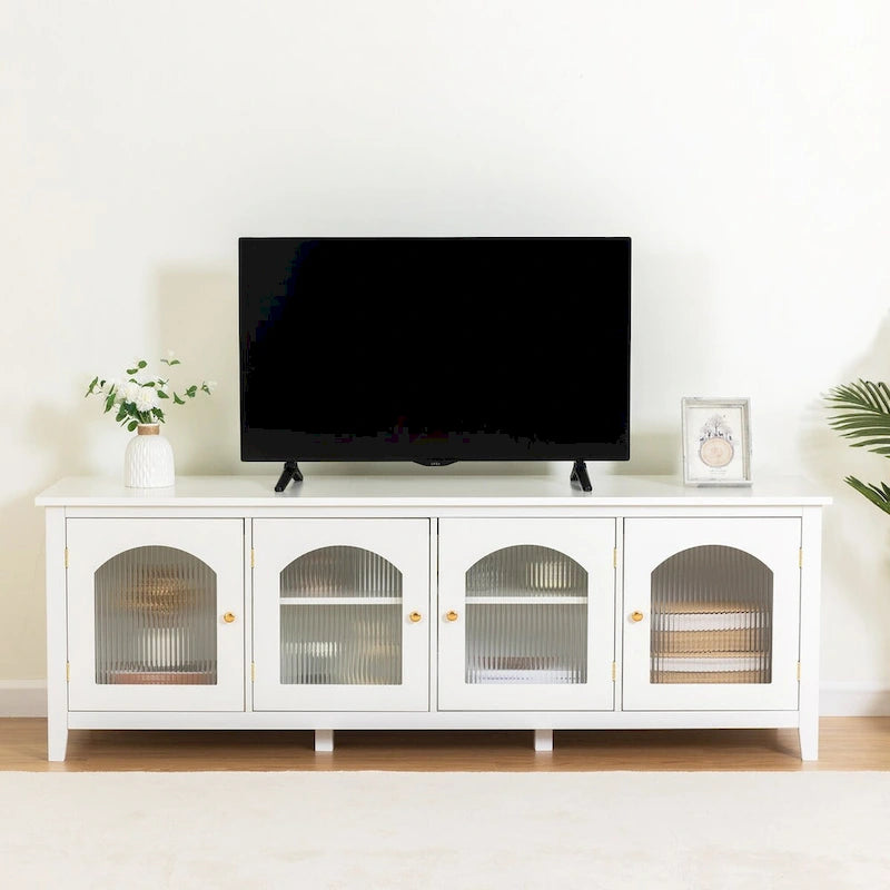 Meuble TV moderne de 180 cm avec portes en verre — Convient aux TV jusqu'à 70"
