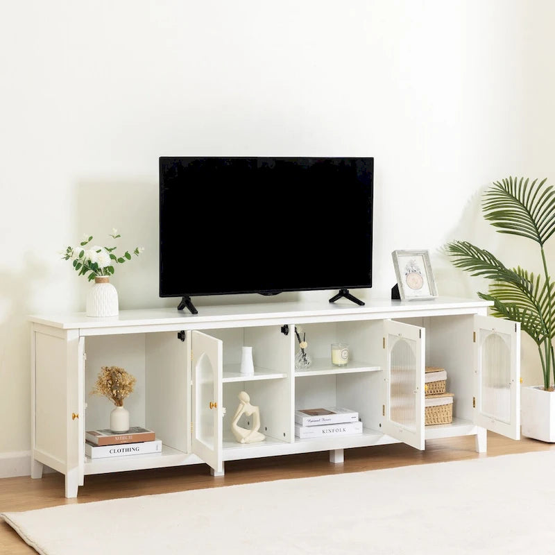 Meuble TV moderne de 180 cm avec portes en verre — Convient aux TV jusqu'à 70"