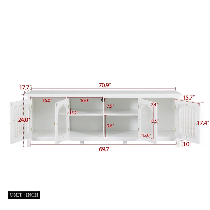 Meuble TV moderne de 180 cm avec portes en verre — Convient aux TV jusqu'à 70"