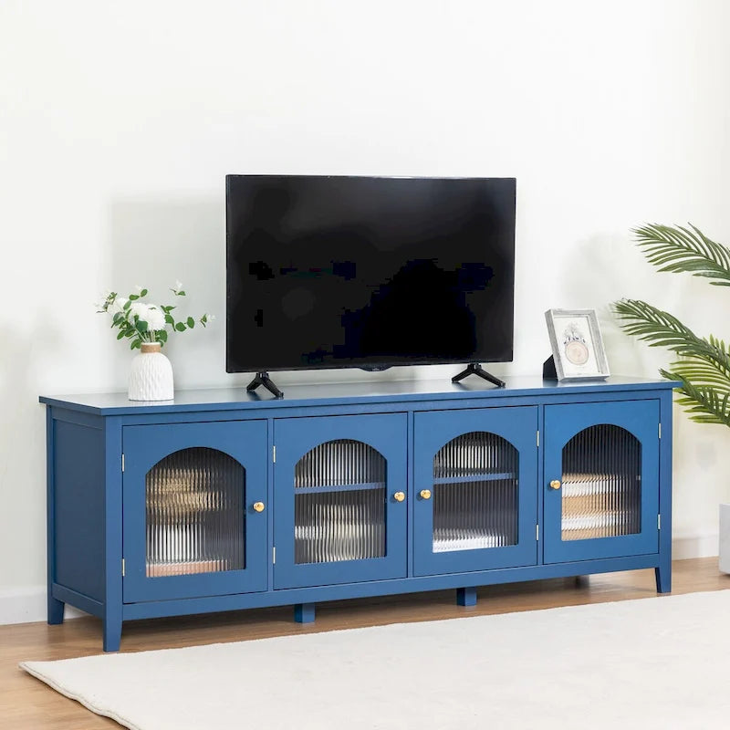 Meuble TV moderne de 180 cm avec portes en verre — Convient aux TV jusqu'à 70"