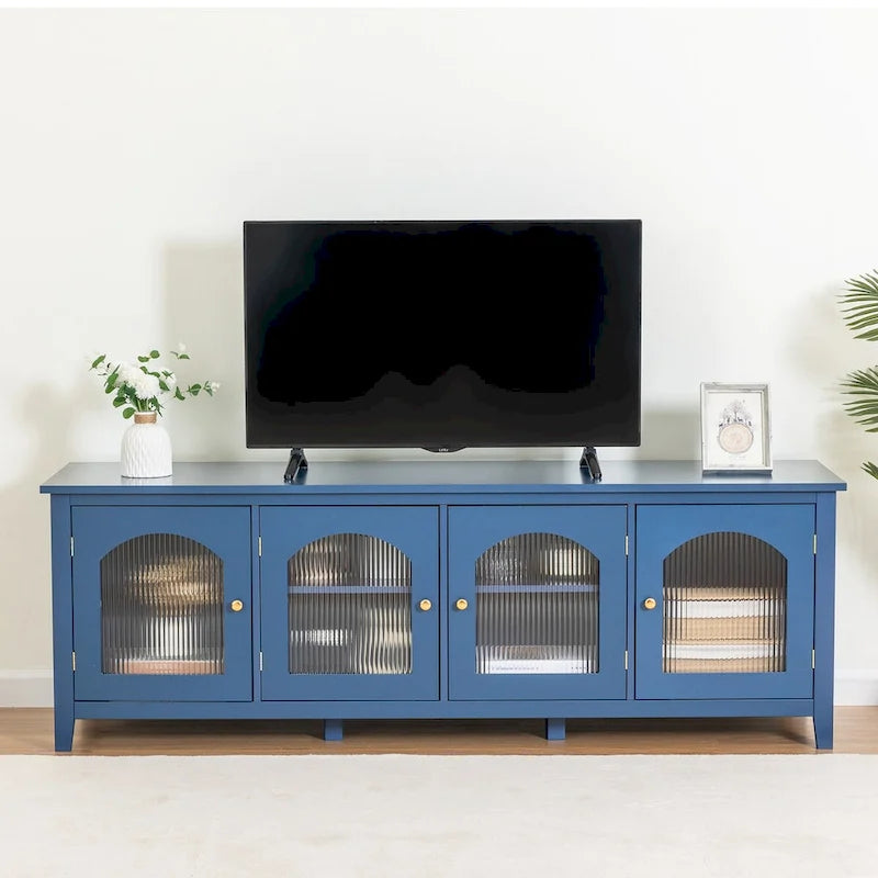 Meuble TV moderne de 180 cm avec portes en verre — Convient aux TV jusqu'à 70"