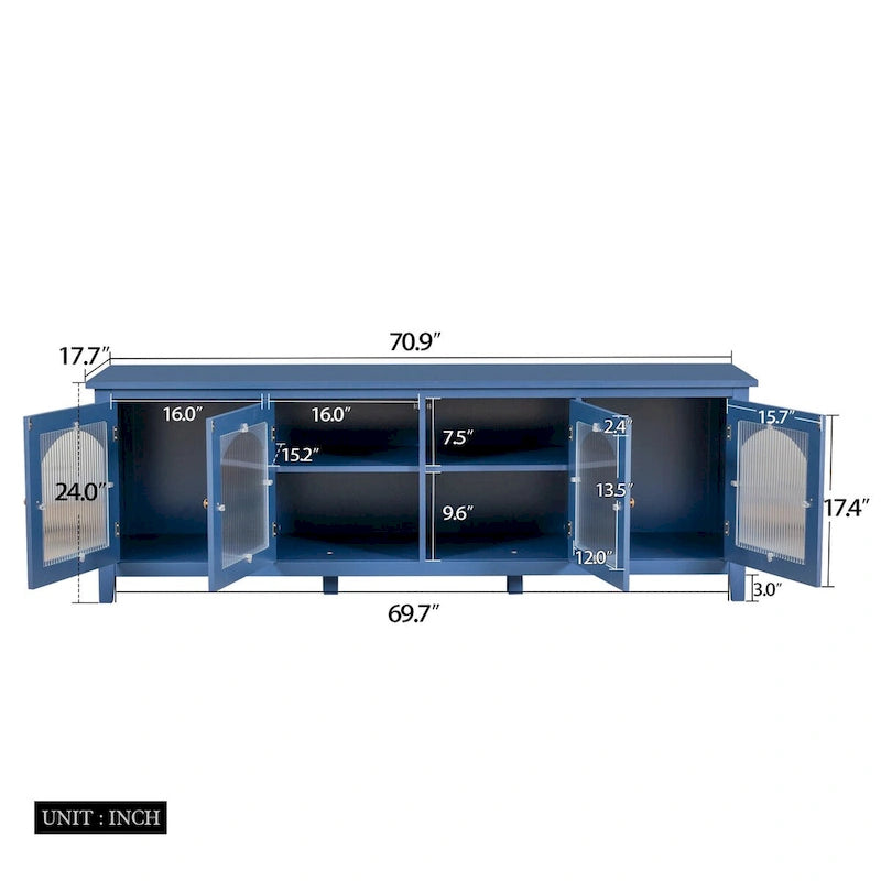 Meuble TV moderne de 180 cm avec portes en verre — Convient aux TV jusqu'à 70"