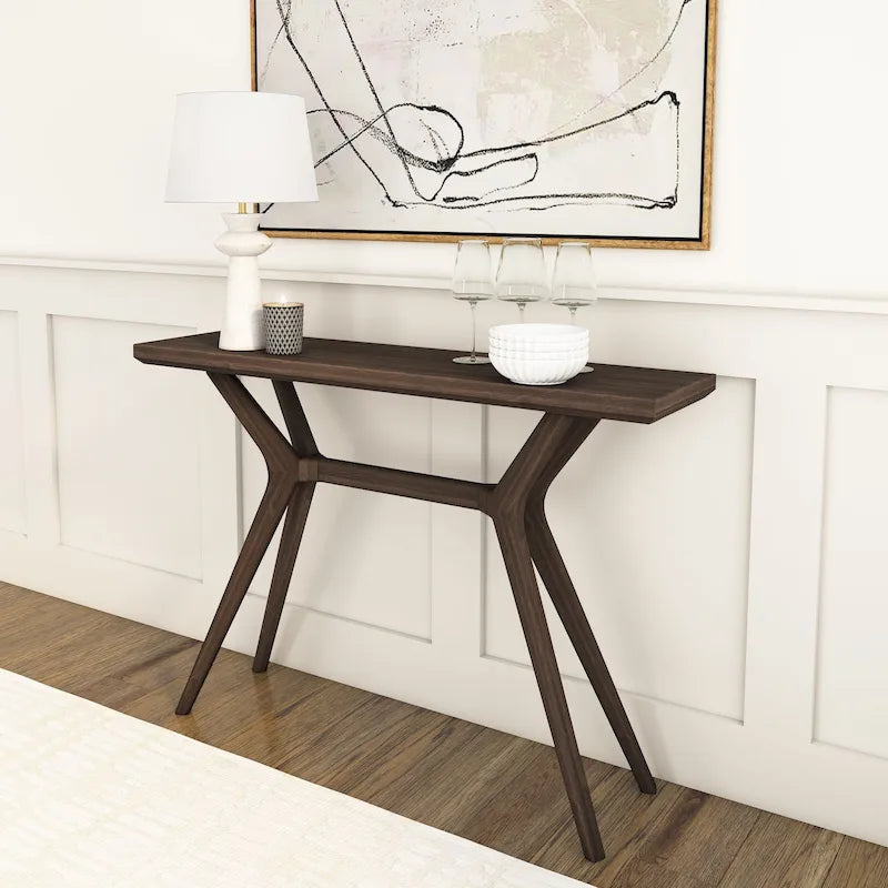 Table console à pieds croisés de 46", en pin massif