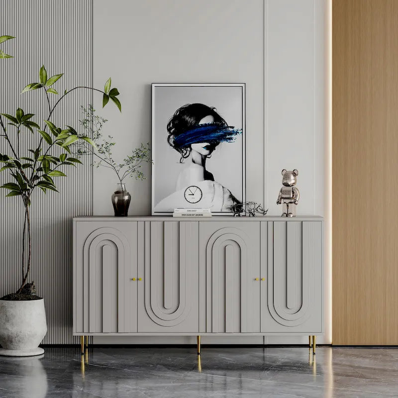 Bahut moderne laqué 4 portes avec étagères réglables