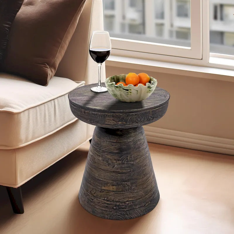 Table d'appoint ronde en bois d'acacia avec base conique, 16" x 19"