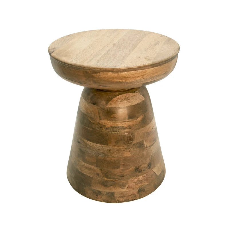 Table d'appoint ronde en bois d'acacia avec base conique, 16" x 19"