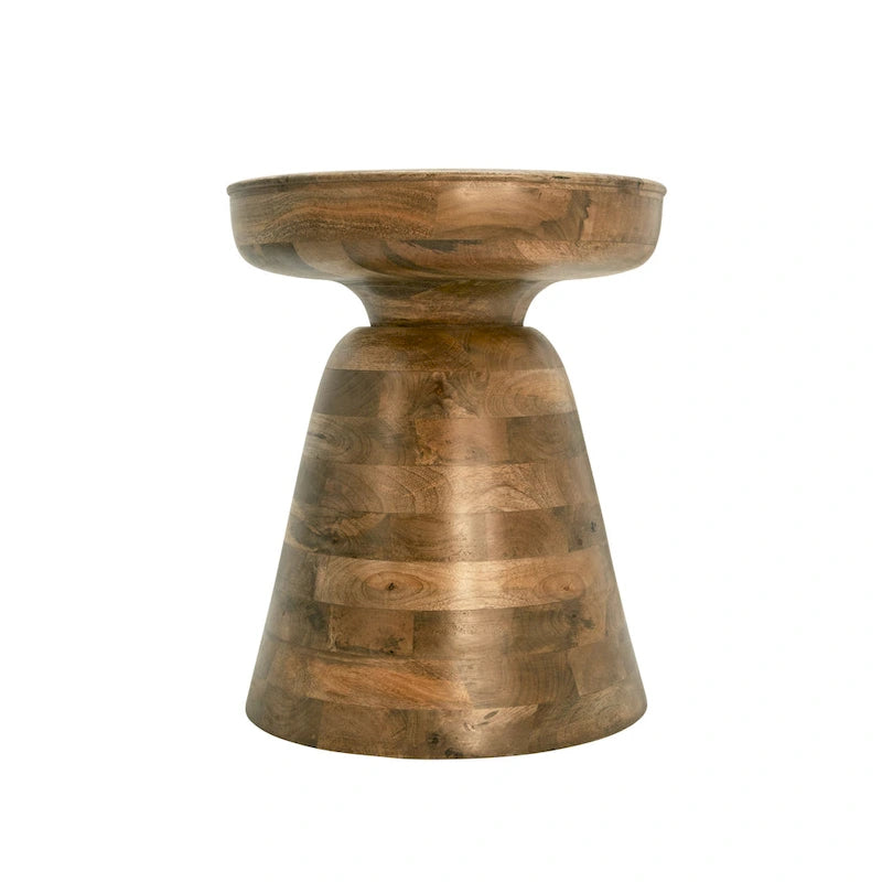 Table d'appoint ronde en bois d'acacia avec base conique, 16" x 19"