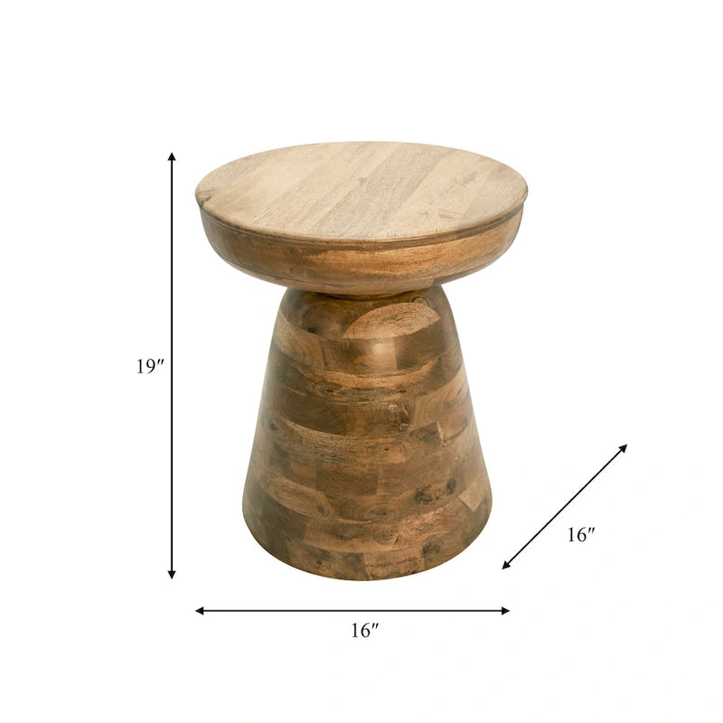 Table d'appoint ronde en bois d'acacia avec base conique, 16" x 19"