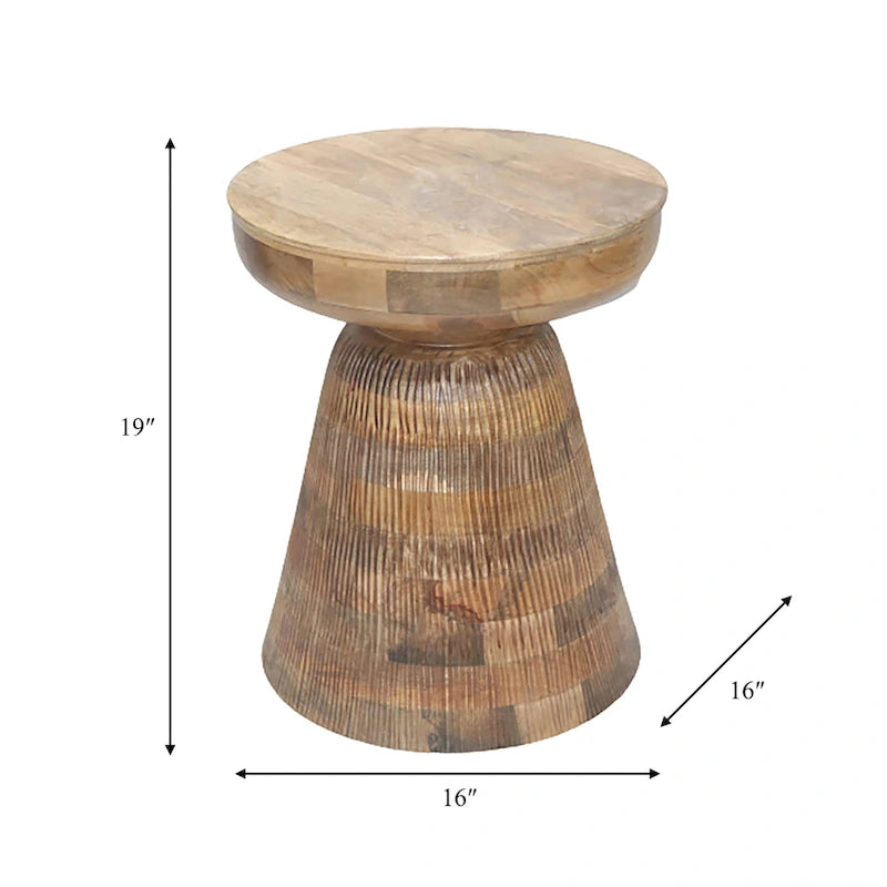 Table d'appoint ronde en bois d'acacia avec base conique, 16" x 19"