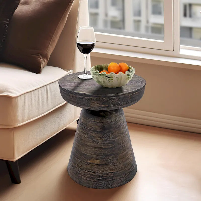 Table d'appoint ronde en bois d'acacia avec base conique, 16" x 19"