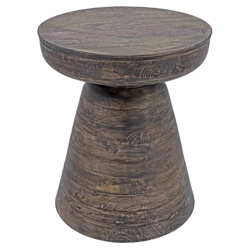 Table d'appoint ronde en bois d'acacia avec base conique, 16" x 19"